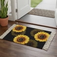 thumbnail image 2 of Area Rug with Tassels 2' x 3', Rustic Watercolor Sunflower on Black Kitchen Runner Rug for Hallway Bedroom Throw Rugs, Farmhouse Floral Art Soft Door Mat for Bathroom Entrance Living Room, 2 of 9