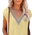 thumbnail image 3 of Whataatahia Las mujeres ahuecan hacia fuera la parte superior con cuello en V profundo empalme de encaje elegante transpirable cómoda camisa de manga corta Top para el verano amarillo S, 3 of 5