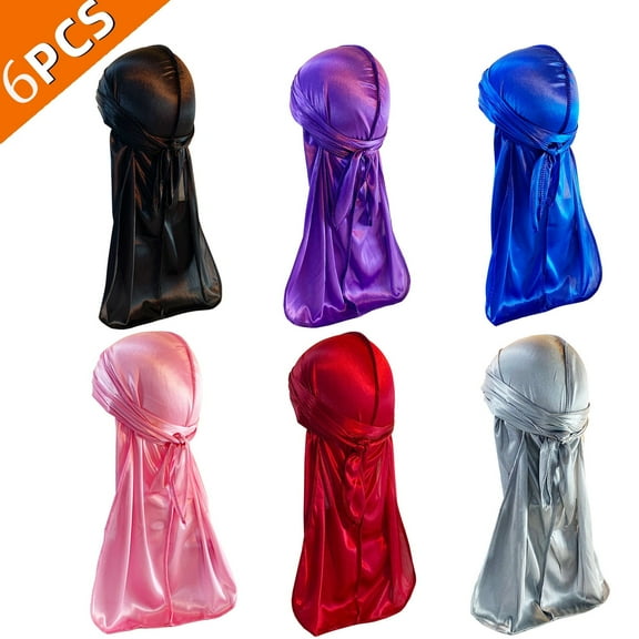 Phogary 6 Pack Outdoor Silky Durag for Men Durags Hats for Men Silky Velvet Durag Hats for Women