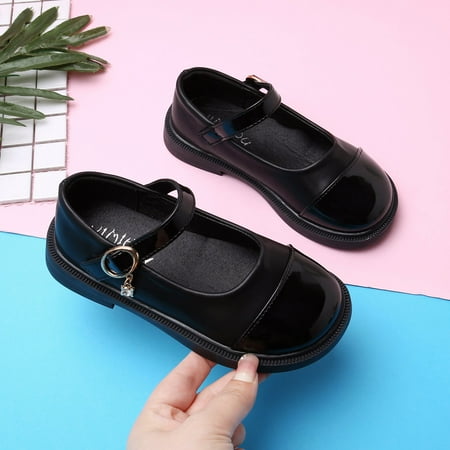

kpoplk Sandals For Baby Summer Girls Shoes Autumn Children Princess Shoes Non Slip Soft Sole Leather Toddler Walking Shoes(Black)