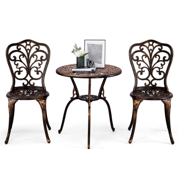 3-Piece Cast Aluminum Outdoor Bistro Set, All-Weather Patio Furniture with 1.8" Umbrella Hole, Bronze/Black