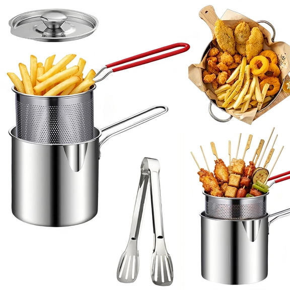 Stainless Steel Deep Fryer Pot, Multifunctional 304 Stainless Steel Fryer with Basket & Strainer, Portable Food Cooking Pot for Frying Boil Cooking