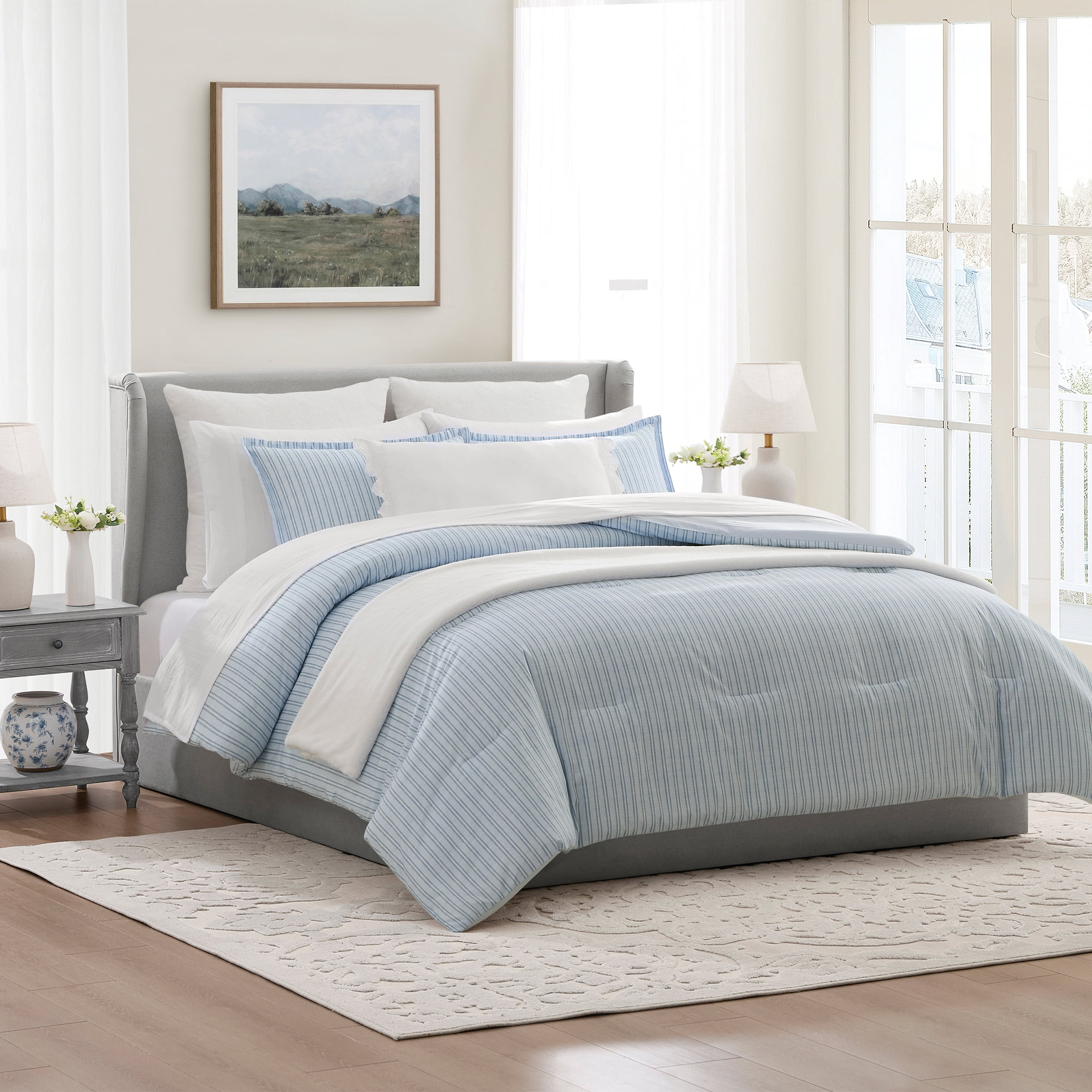 My Texas House Stripe 11-Piece Comforter Set with Sheets, Blue, Queen
