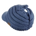 thumbnail image 4 of C.C BeanieTail Warm Knit Messy High Bun Ponytail Visor Beanie Cap, Dark Denim, 4 of 4