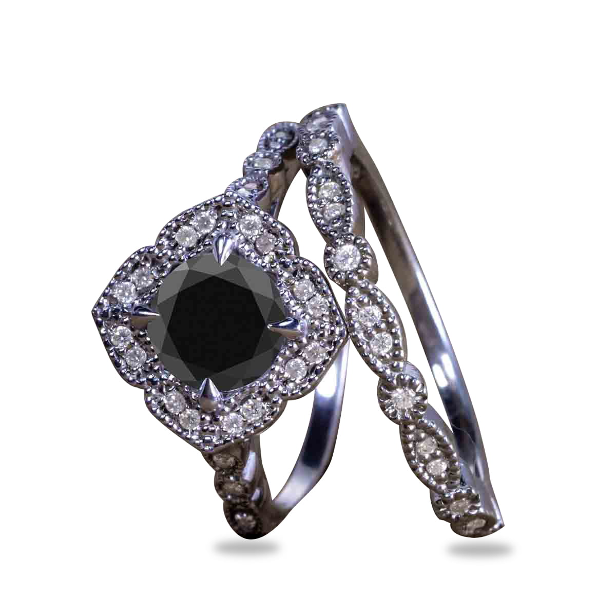 Details about   2CT Round-Cut Diamond Bridal Wedding Engagement Ring Set 10k Black Gold Finish 