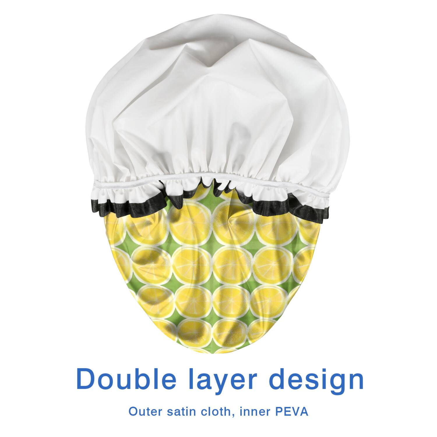 Shower Caps,Yellow Lemon Slices Green Pattern Waterproof Shower Cap for Women 4 Pieces,Double Reusable Hair Cover for Shower PEVA Elastic Stretch Hem