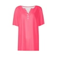 thumbnail image 4 of Olyvenn Womens T Shirts V Neck Buttons Down Tops Casual Summer Tees Short Sleeve Loose Fit Fashion Solid Tops Blouses Hot Pink XXL, 4 of 5