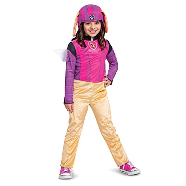 Disfraz de Skye de Paw Patrol con Gorro y Mono para Niñas, Atuendo de Personaje de la Película Paw Patrol con Insignia, Talla Pequeña para Niños (2T)