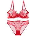 thumbnail image 3 of Conjunto de sujetador transparente con bordado de lencería súper sexy de Europa y Estados Unidos para mujer, pechos grandes, talla pequeña, 3 of 6
