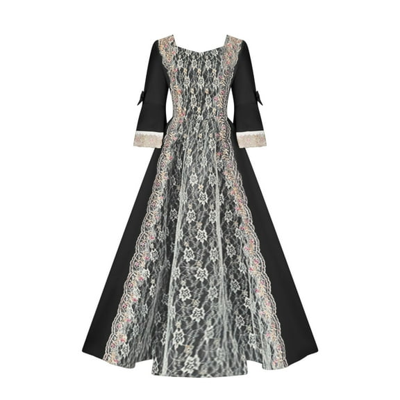 Medieval Dress for Women Plus Size High Waist 3/4 Sleeve Renaissance Dress Fashion Floral Solid Halloween Dress Costume Flare A-Line Medieval Victorian Skirt Set for Halloween