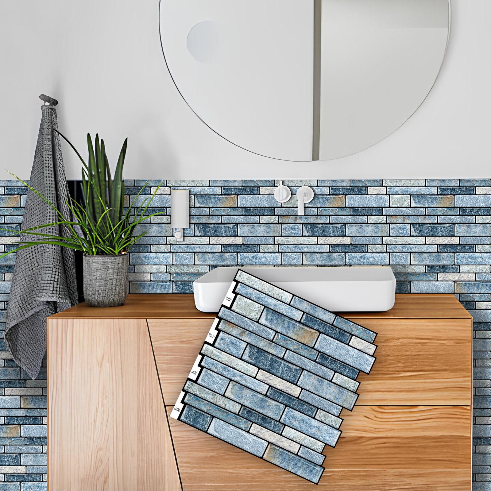 DEWOO 10-Sheet Peel and Stick Kitchen Backsplash Tiles, 12"x12" Self-Adhesive Marble Blue Wall Tiles for Kitchen and Bathroom(Blue Marble)