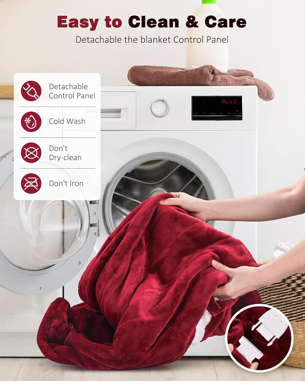 Ocuuziisu Electric Heated Blanket Throw Blanket 50" x 60" Flannel and Sherpa Electric Blanket with Buttons, 9 Heating Levels, Auto-off, Machine Washable, Red