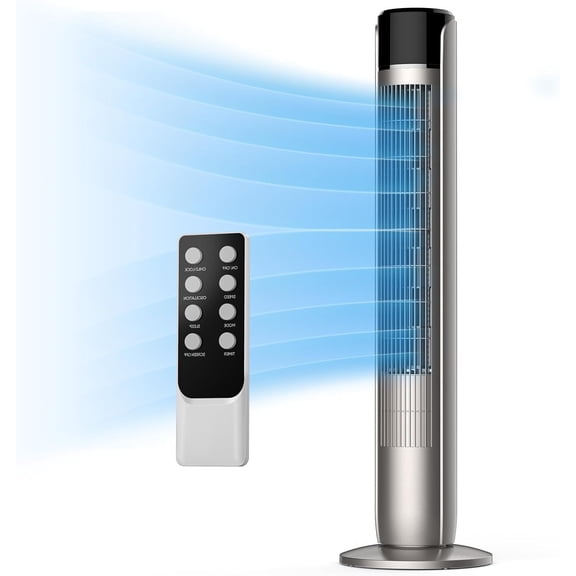 Tower Fan for Bedroom, Oscillating Standing Cooling Tower Fan for Office, Home and Dorm with 5 Speeds, 4 Modes, 28dB Quiet, 12H Timer, Classical Grey