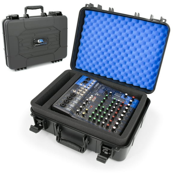 CASEMATIX DJ Mixer Case Compatible with Yamaha MG10XU, MG10, MG06 – Hard Shell Travel Case for 10-Input Stereo Mixers, Mics, Audio Interfaces & Cables – Two Customizable Foam Trays
