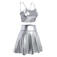 thumbnail image 2 of Women's 2Piece Metallic Outfit Shiny Off Shoulder Crop Top + Silver Mini Skirt Dress Alien Costume Rave Clubwear XL Silver - Cami, 2 of 8