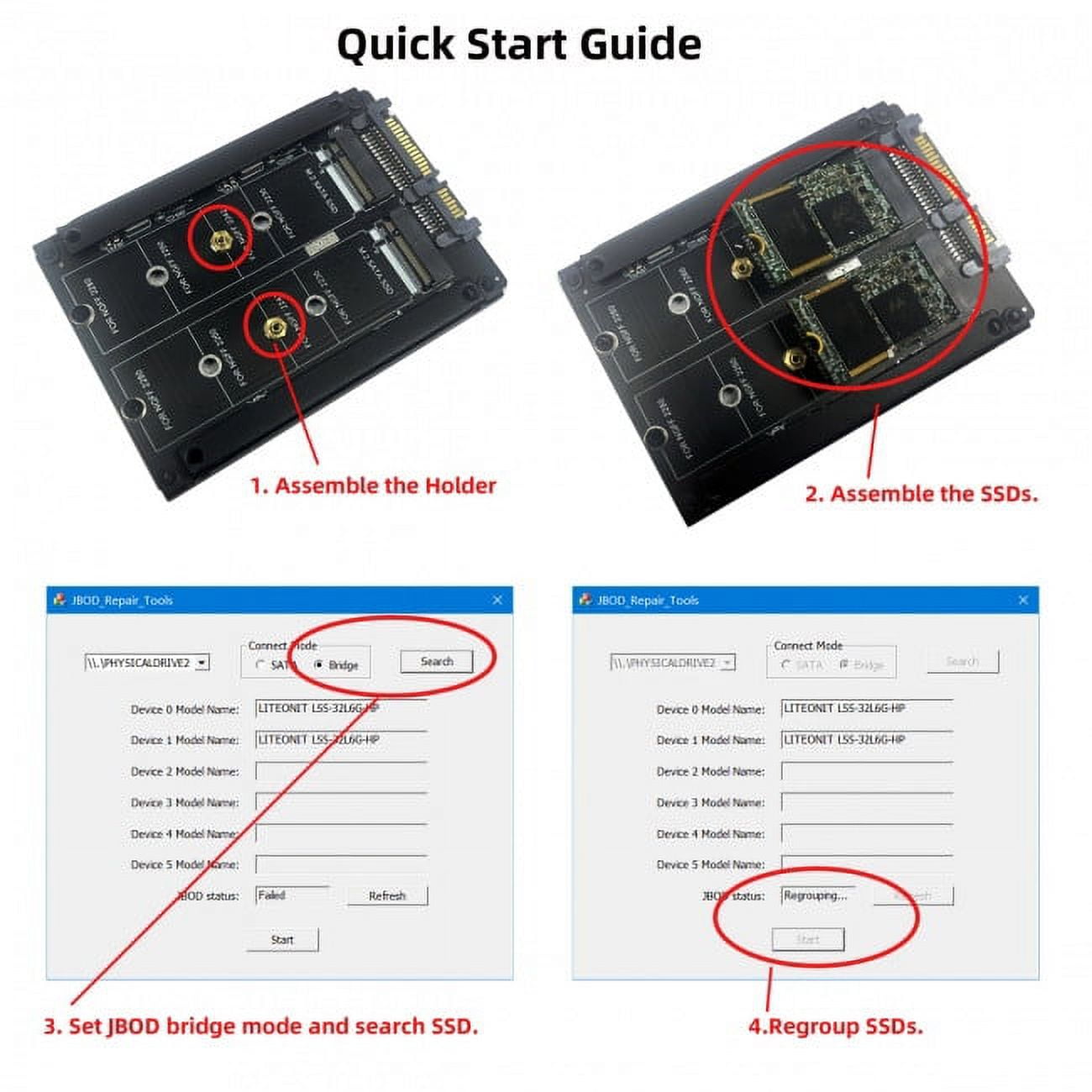JSER Dual NGFF B+M Key M.2 SSD Card JOBD Raid0 Span Bridge to 2.5inch SATA Combo HDD Disk Drive Enclosure