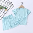thumbnail image 2 of WRKEKC Summer Outfits for Girls, Casual Sets for Little Girls, Baby Boys and Girls Round Neck Short Sleeve Solid Color T-shirt High Waisted Shorts Set, 2 of 3
