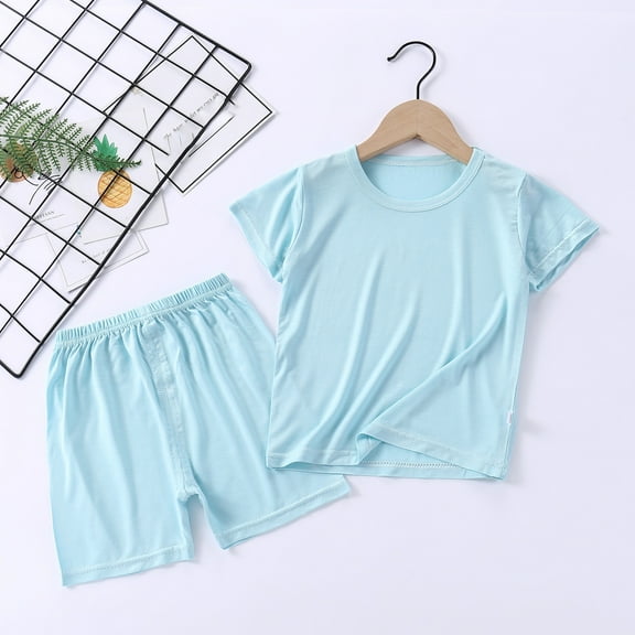 Alkepwun Toddler Baby Girls Cute Shorts Set Summer Outfits Casual Plain T-Shirt and Short Pant 2 Piece Set Kids Sleepwear Lounge Sets 1-7T