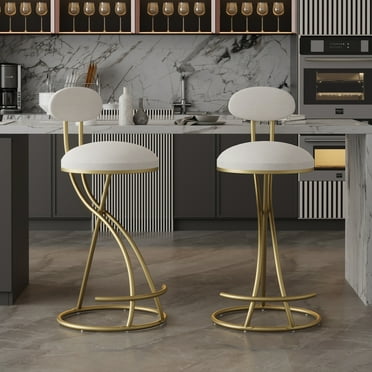 MIDODO Velvet Bar Stools Set of 2, Modern S-shaped Metal Frame Armless Counter Height Bar Stools, Kitchen Island Chairs with Back