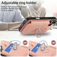 thumbnail image 4 of for iPhone 15 Pro Max Case with Credit Card Holder, Back Flip Wallet Case with Ring Holder Stand and Ring Grip, Cowboy Texture PU Leather Protective Phone Cover for iPhone 15 Pro Max, Pink, 4 of 12