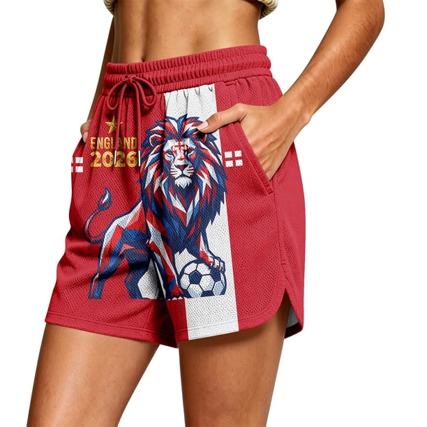 Women's Football Graphic T-Shirt, Women's Casual Loose Fit Printed Shorts with Pockets - Elastic Waist Drawstring Summer Shorts for Soccer Tournament 2026 Wine Size: M