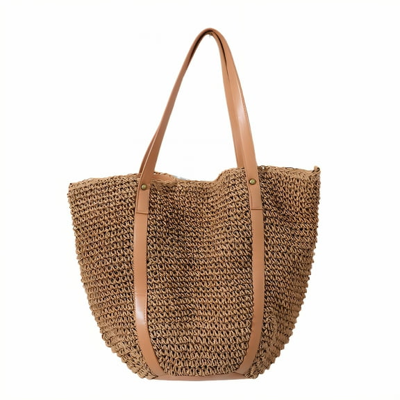GASTROPOD Woven Bag,Fresh and Simple Look Straw Beach Bag,Perfect with Light Colors Woven Tote Bag for Women,Coffee
