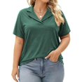 thumbnail image 5 of Women V Neck Collared Polo Tops, Short Sleeve Casual Shirts, Plus Size Available in 5X, 5 of 8