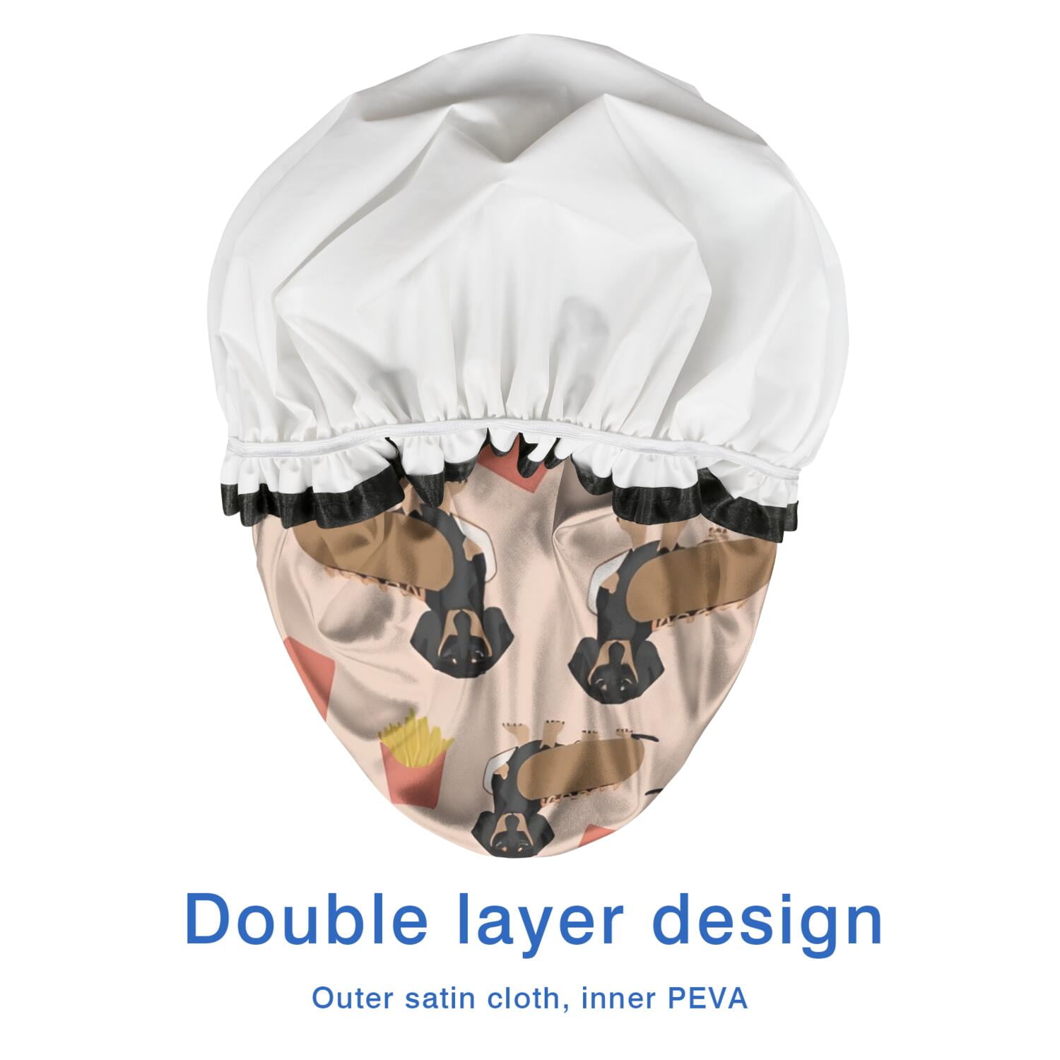 Shower Caps,Dachshund Hotdog Fries Waterproof Shower Cap for Women 4 Pieces,Double Reusable Hair Cover for Shower PEVA Elastic Stretch Hem