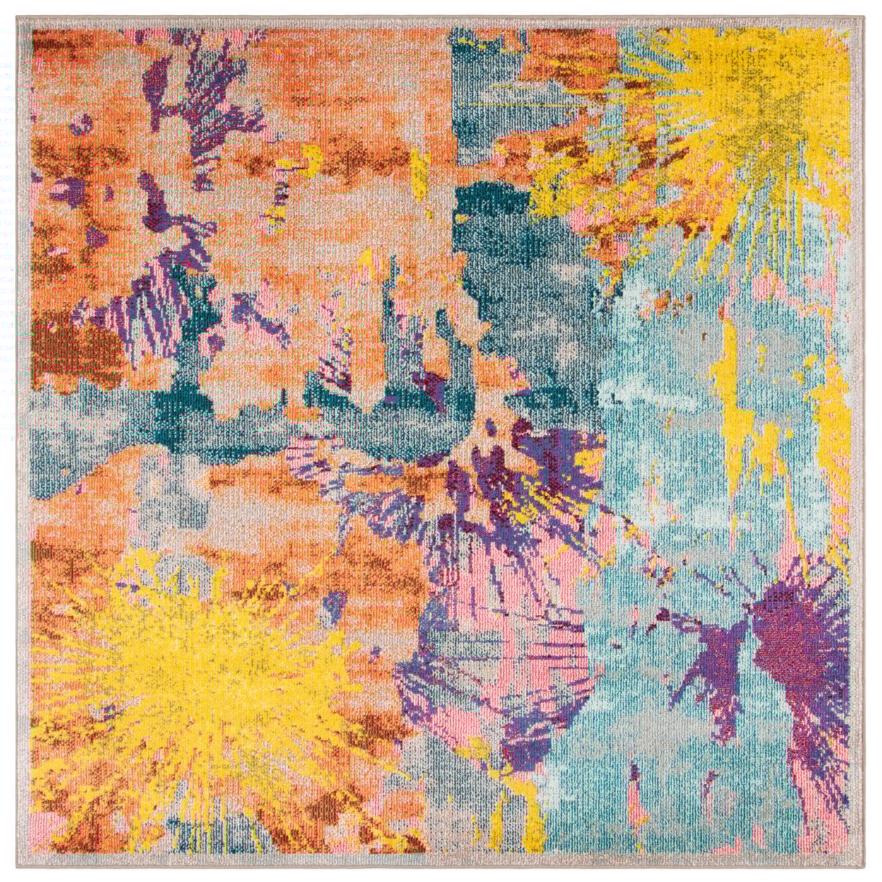 thumbnail image 6 of SAFAVIEH Madison Anabelle Abstract Watercolor Area Rug, Blue/Orange, 6'7" x 6'7" Round, 6 of 10