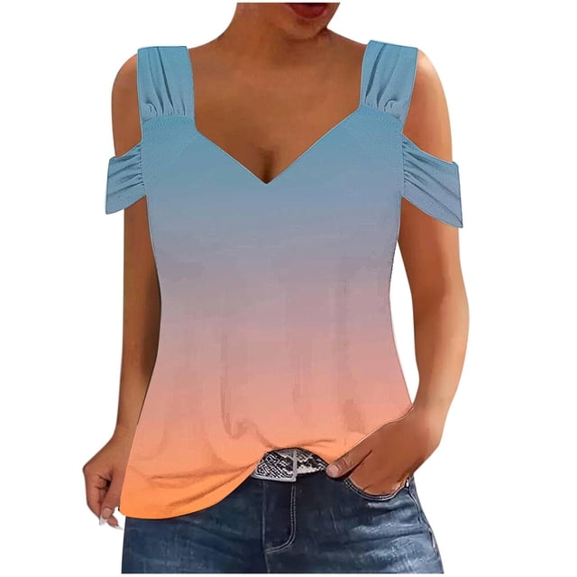 Camisas de Manga Corta para Mujeres, Cuello en V Plegable Fuera Del Hombro Blusa Casual Hecha de Poliéster Cómodo para el Uso Diario de Verano, Tops de Bikini para Mujeres