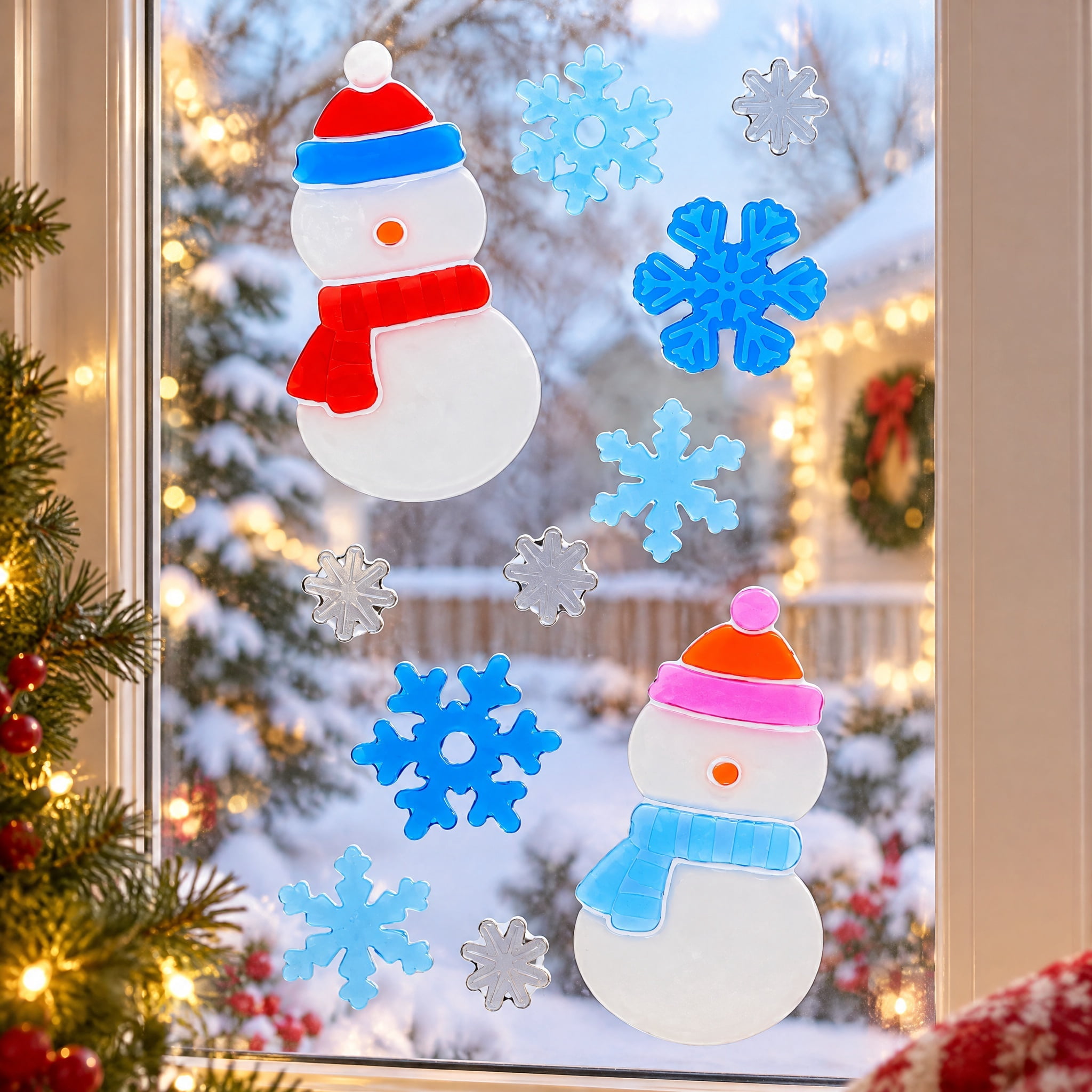 Snowman and Snowflake Christmas Window Gel Clings, Multicolor, 5.5" x 12", by Holiday Time
