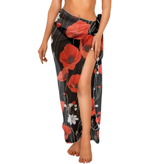 Uourmeti Red Flowers Butterfly Sarong Swimsuit Cover Ups Sheer Cover Ups for Swimwear Women Bathing Suit Swimsuit Scarf