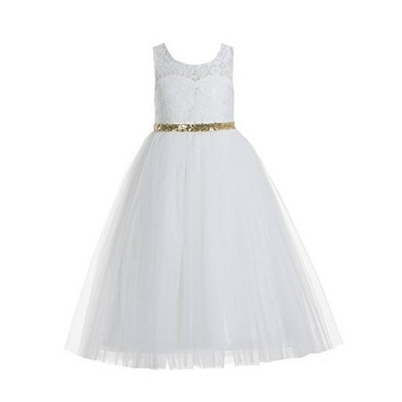 

EkidsBridal Ivory Floral Lace Scoop Neck A-Line Flower Girl Dresses Keyhole Back Communion Dresses Pageant Dress 178