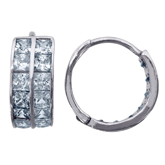 925 Sterling Silver Cubic Zirconia Princess Cut Huggie Hoop Earrings Hoop Earring for Women