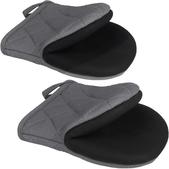 1 Pair Short Oven Mitts - Silicone Kitchen Oven Gloves High Heat Resistant 500℉, Mini Oven Mits with Non-Slip Grip Surfaces and Hanging Loop for BBQ, Baking, Cooking and Grilling