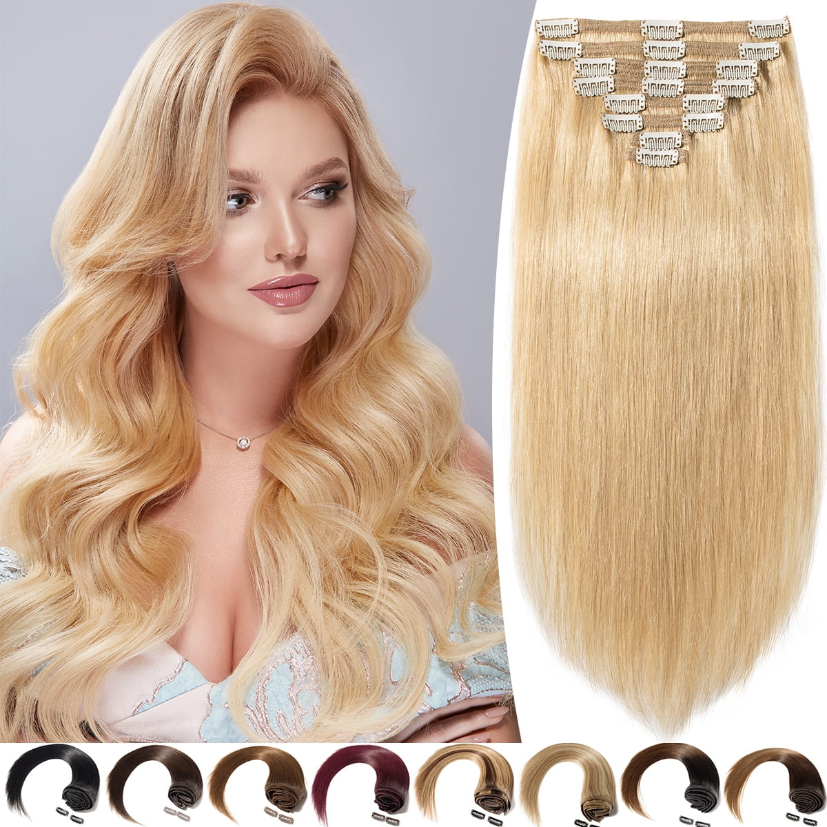 SEGO Clip in Hair Extensions Human Hair 100% Real Remy Hair 10-24 inch Full Head Thick Hair Pieces Silky Straight Balayage Hair Cleanrance