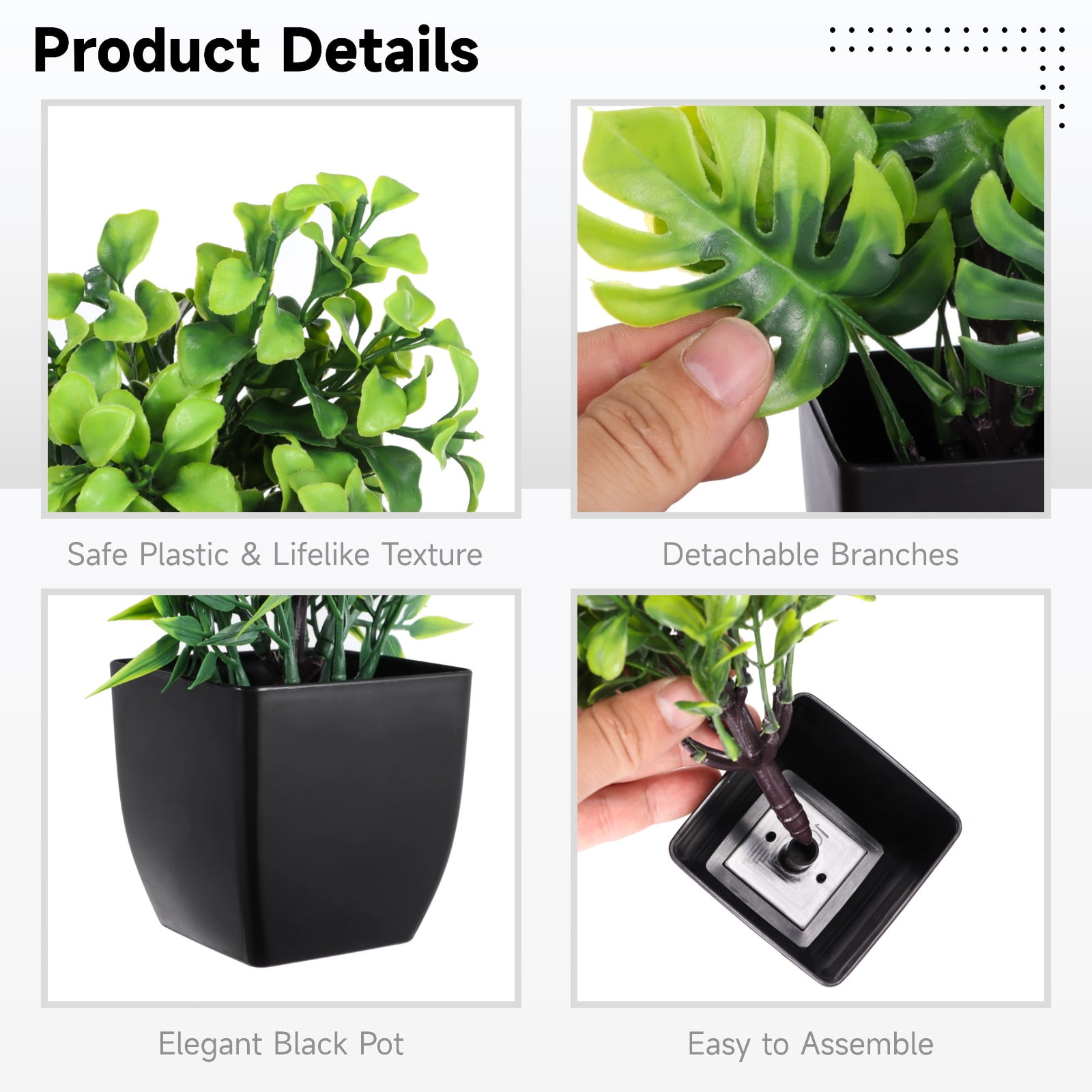 12 Pcs Fake Plants in Black Pots, Mini Artificial Eucalyptus Potted Plants, Small Realistic Faux Greenery Fern Plants for Living Room, Bathroom, Office Table Decor