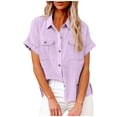 thumbnail image 1 of Timegard Tops for Women Short Sleeve Lapel V-Neck Button Shirts Dressy Casual Loose Tops with Pockets, 1 of 9