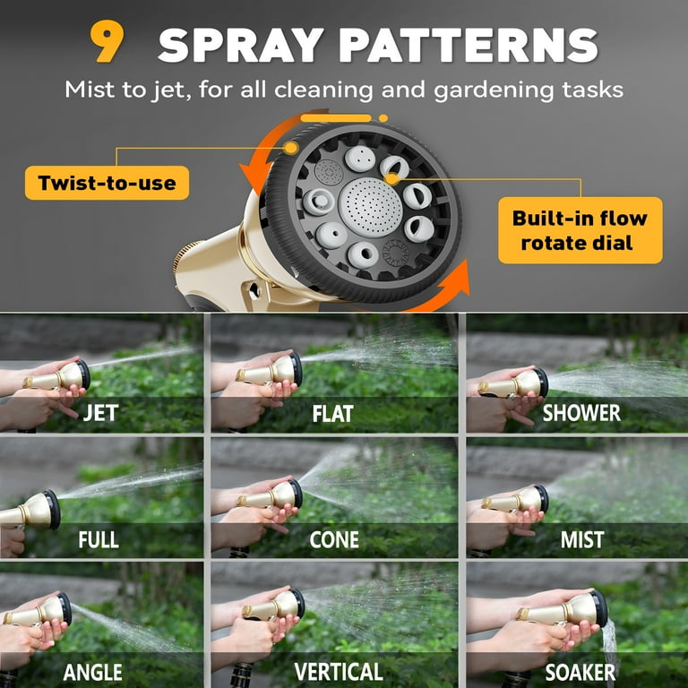 RainPoint Metal Garden Hose Nozzle Sprayer, 9 Spray Patterns, Heavy Duty,  Flow Control - Walmart.com