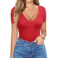 thumbnail image 3 of Zeagoo Women's Deep V Neck T-Shirt Summer Short Sleeve Slim Fitted Stretchy Basic Casual Tops, 3 of 6