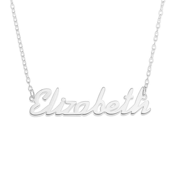 Sterling Silver 'Elizabeth' Name Pendant on 16-inch Trace Chain - White