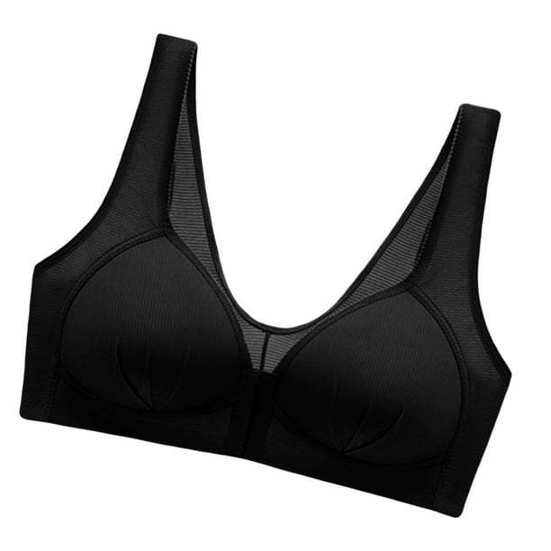 Breathable Women Bra Every Day Front Closure Wide Strap Wire Free  Lightweight for Daily Black 
