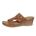 thumbnail image 3 of BRICH Women's Wedge Sandals Leather Dressy Sandal Rubber Sole Comfortable Walking Casual on Summer Shoes Brown 7.5, 3 of 9