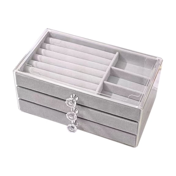 Momihoom 3-Tier Velvet-Lined Jewelry Storage Box with Clear Acrylic Top, Drawer Organizer for Earrings, Necklaces and Bracelets