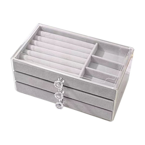 Acrylic Jewelry Storage Box with Lid and Velvet Interior 22 cm x 13 cm x 10.5 cm Multilayer Organizer for Earrings Necklaces Rings
