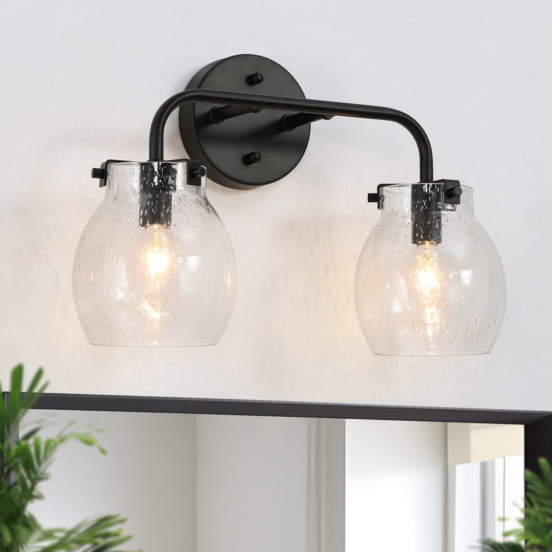 LNC 14-in 2-Light Matte Black LED Modern Vanity Light for Dressing Room, Powder Room