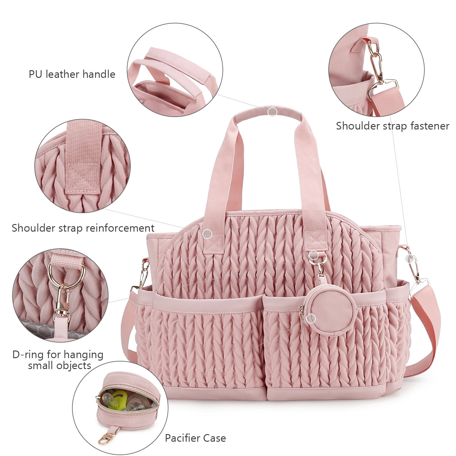 Sunyuer Diaper Bag Tote for Daily Use, Quilted Mommy Bag Function Maternity Bag Diaper Changing Messenger with Shoulder Strap Wet Pocket