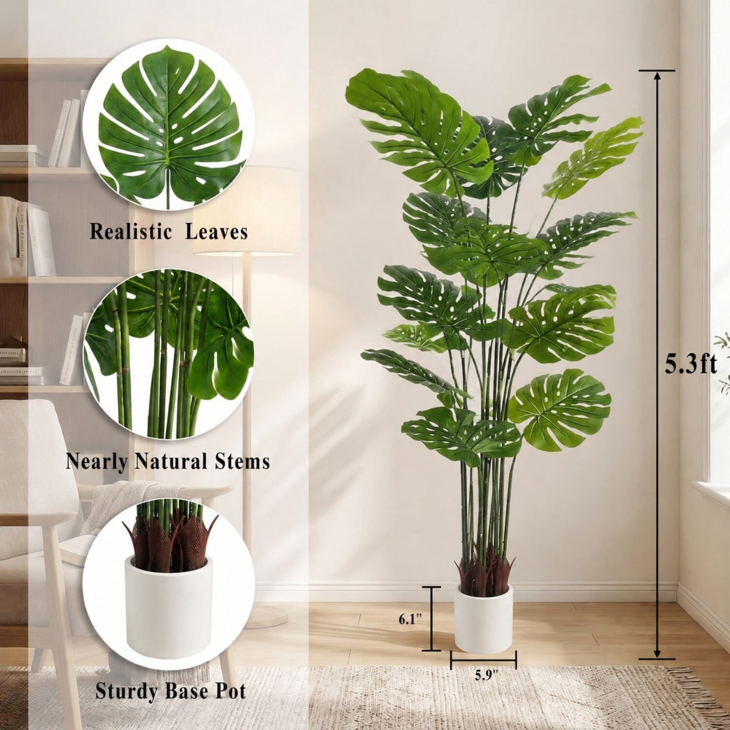Easy4Home 5.3FT Artificial Plant Fake Tropical Potted Tree Indoor Faux Floor Plant for Home Office Decor, White Pot