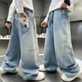 thumbnail image 2 of WMQPNNS Boys Wide Leg Jeans Streetwear Baggy Denim Pants Pants for Boys Size 8 Casual Elastic Waist Trousers with Pockets,Size 10-11 Years,3-Blue, 2 of 8