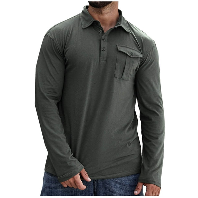 pstuiky Camisas de manga larga abrigadas para hombre, Camisa de manga larga de color liso con bolsillo y cuello para hombre top de hombre m
